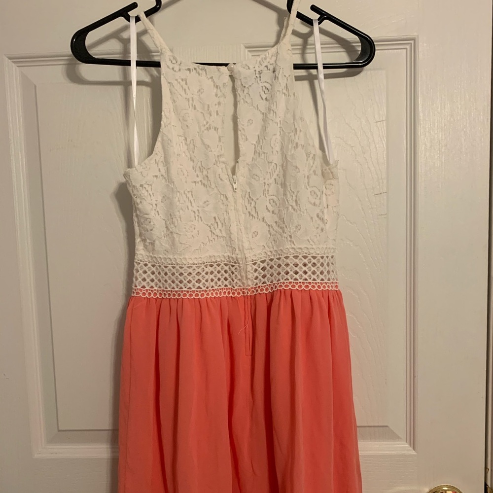 white and coral dress